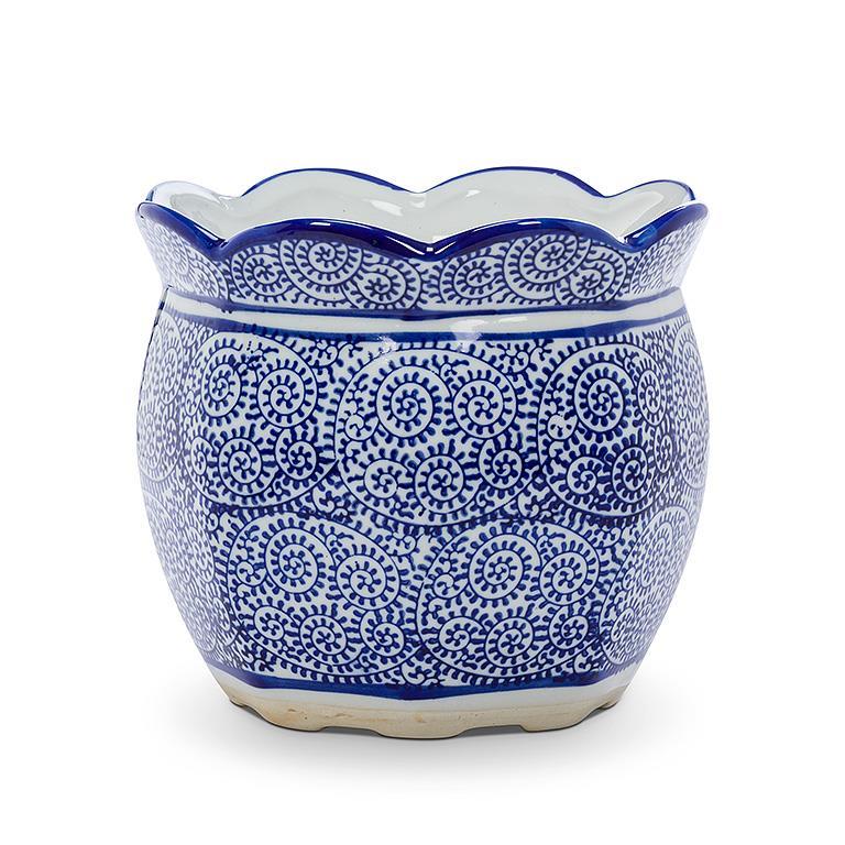 Blue & White Scallop Edge Planter 7"H