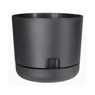 DCN Plastic Oasis Self-Watering Planter w/ Saucer, (8"), Black