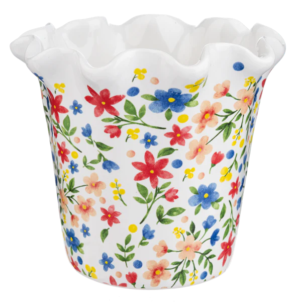 Flower & Ladybug Planter with Scallop Edge