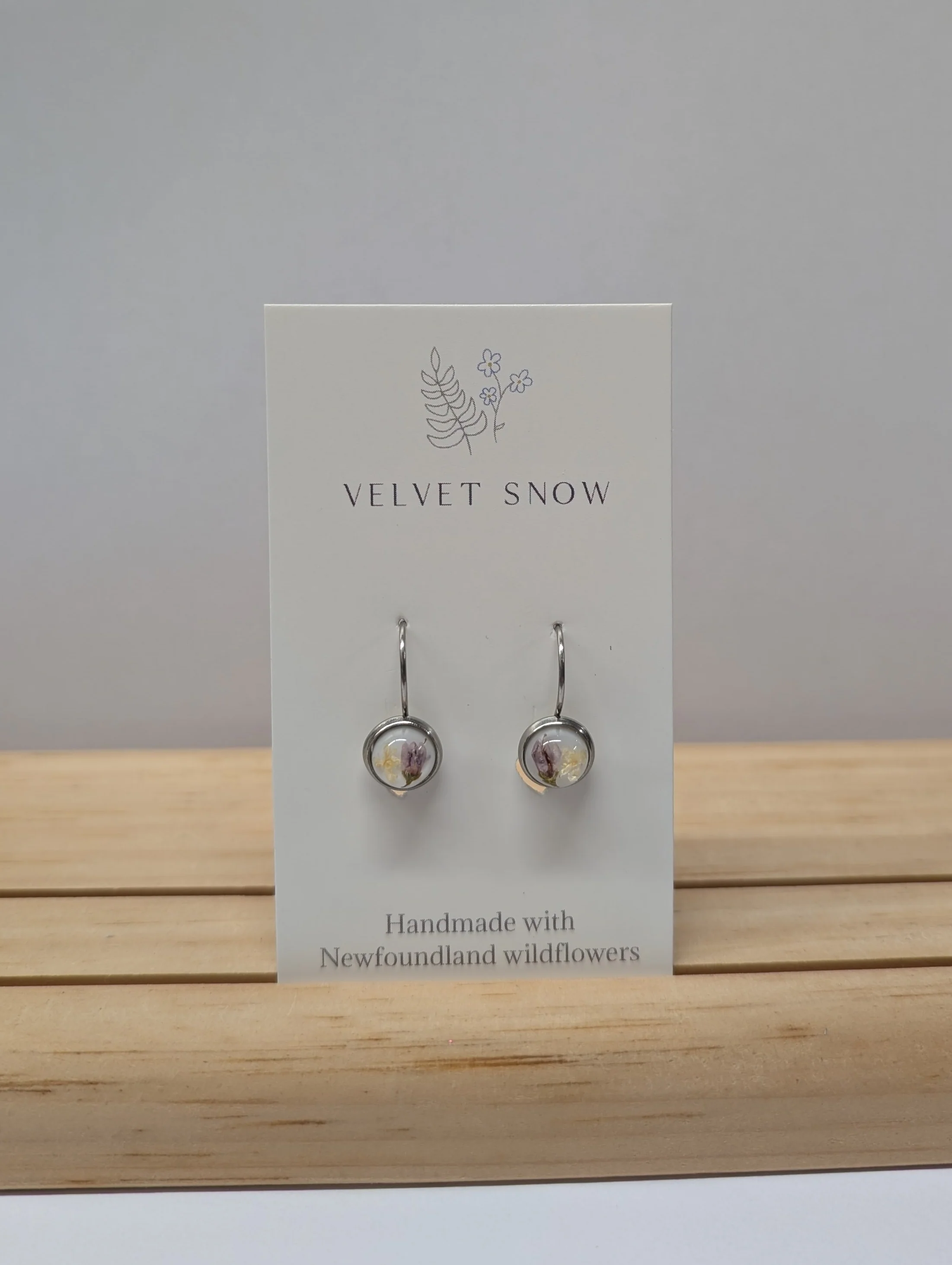 Lever Back Earrings | Heather + Lily of the Valley | Small, Round | Stainless Steel ($36)