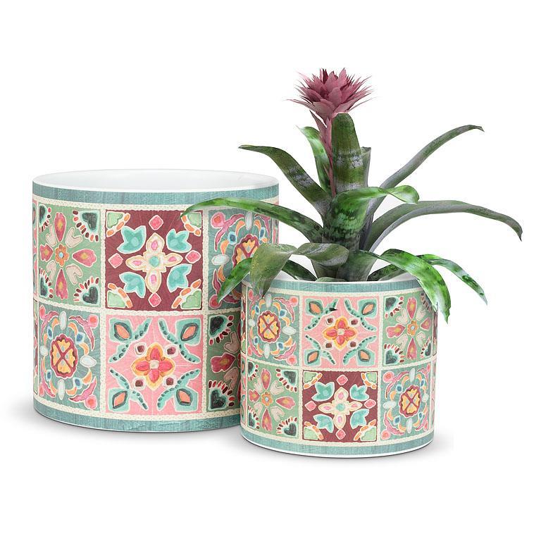 Small Muted Tile Grid Planter 4"H - Image 2