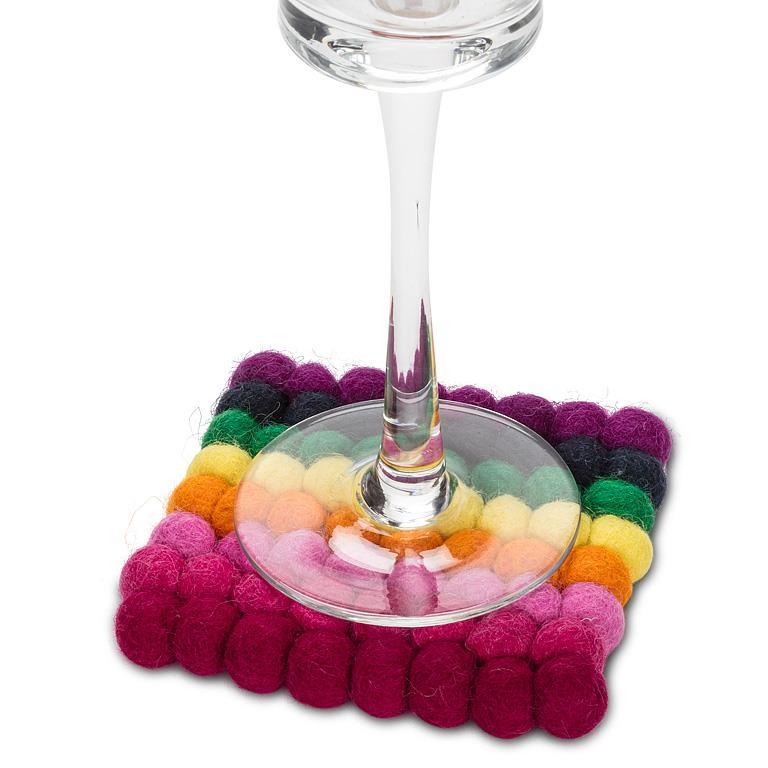 Square Rainbow Stripe Pompom Coaster - Image 2