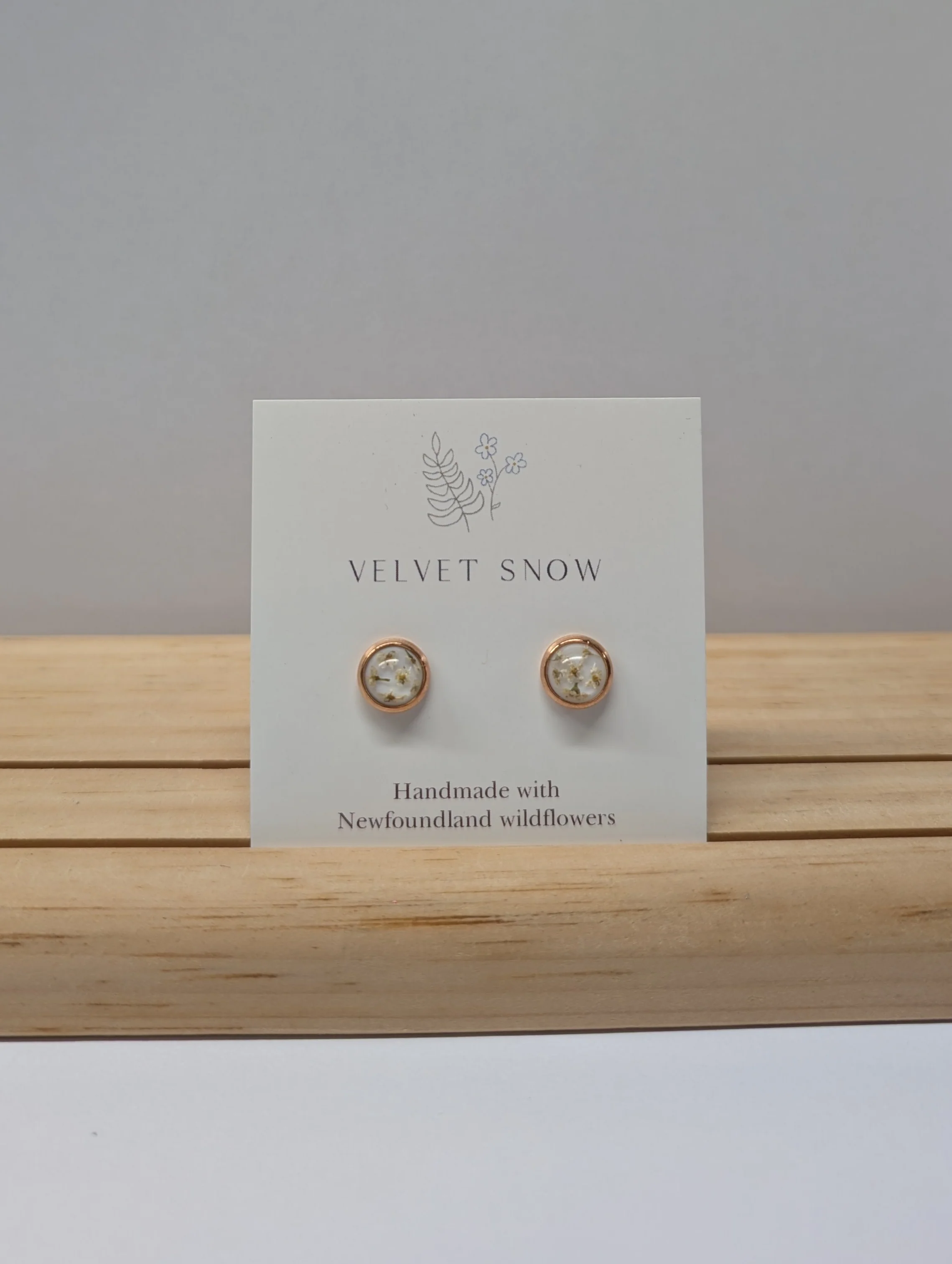 Stud Earrings | Queen Anne’s Lace | Small, Round | Rose Toned Stainless Steel