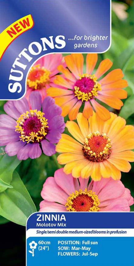 Suttons Seeds - Zinnia 'Molotov Mix'