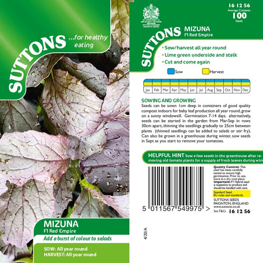 Suttons Seeds - Mizuna F1 Red Empire